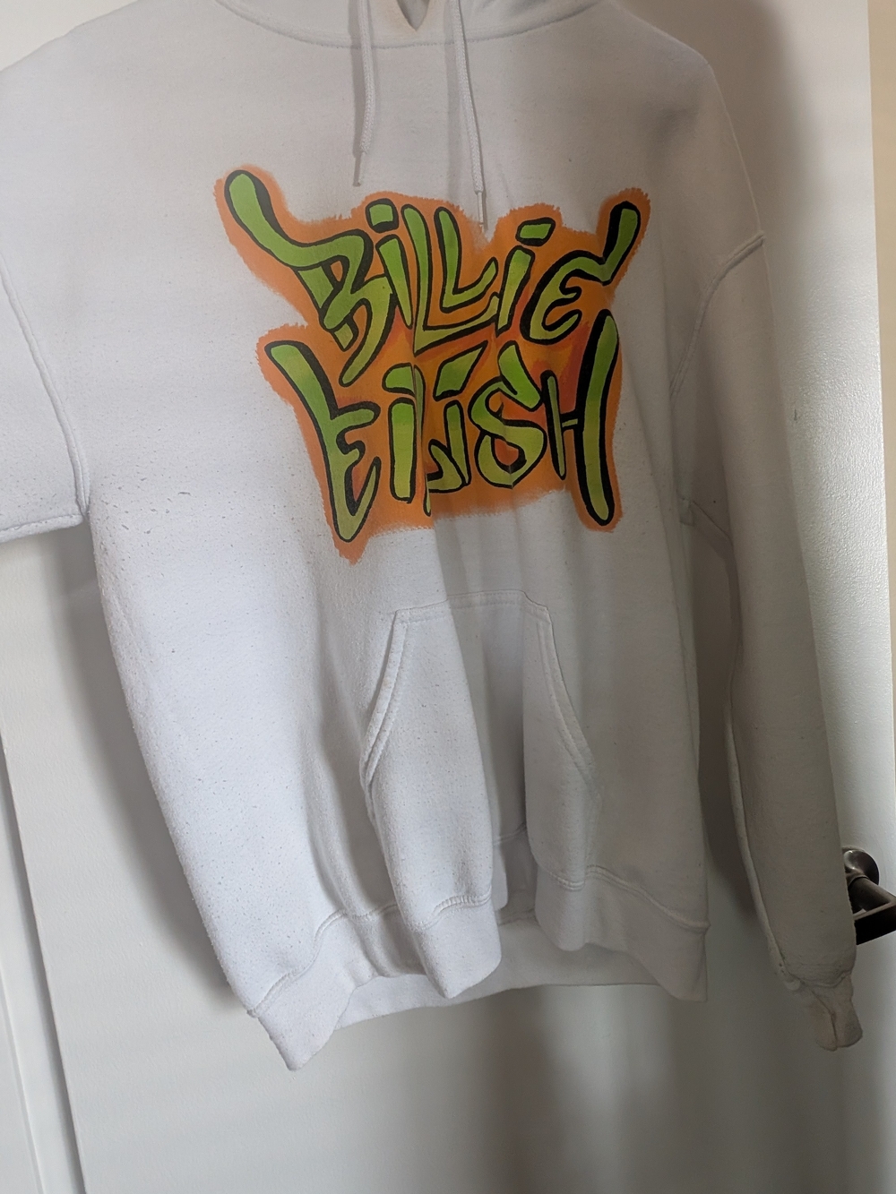 White Graphic Hoodie Sweater with Orange and Lime Graffiti Print